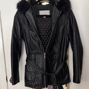 Wilson Women’s Black Leather Jacket with Belted Waist size small